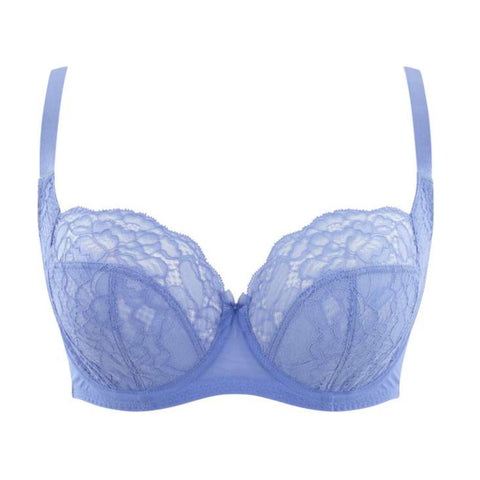 Front view of Panache Imogen bra in a pastel blue colour with lacy cups