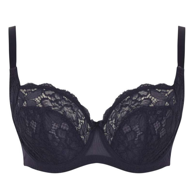 Front view of Panache Imogen bra in a navy blue colour with lacy cups