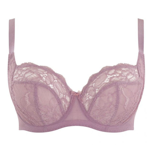 Front view of Panache Imogen bra in a dusty rose colour with lacy cups