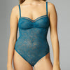Simone Perele Comete all over lace bodysuit in a teal blue colour