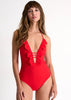 Shan Frederique Plunge Halter Fullpiece - Red Pepper