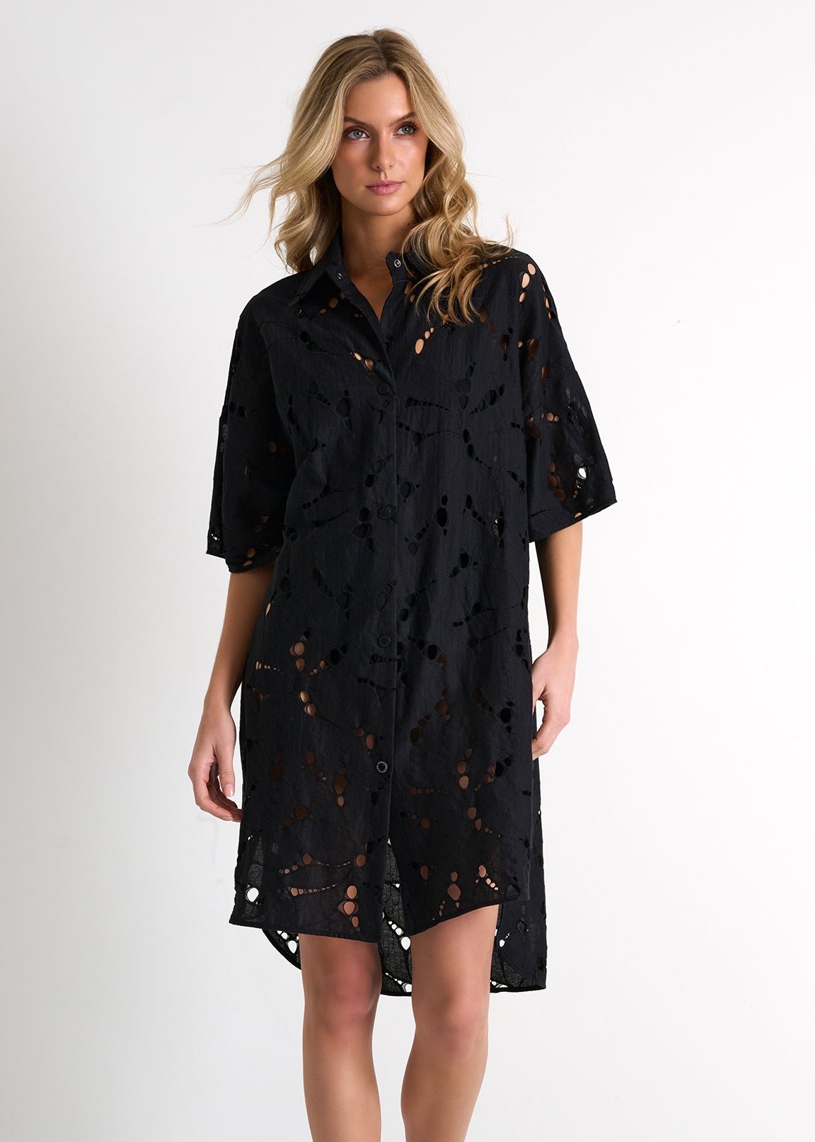 Shan Lili Lace Shirt Dress - Black