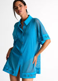 Shan Maeva Mesh Shirt Dress w/ Mosaic Cutouts