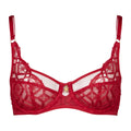 Red lace bra on a white background