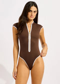 Seafolly Beach Bound Cap Sleeve Zip Front Fullpiece