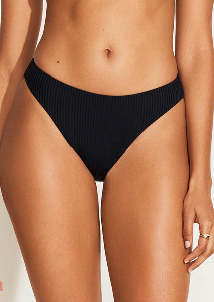Vitamin A California High Leg Full Bikini Bottom - Black EcoRib – Melmira  Bra & Swimsuits