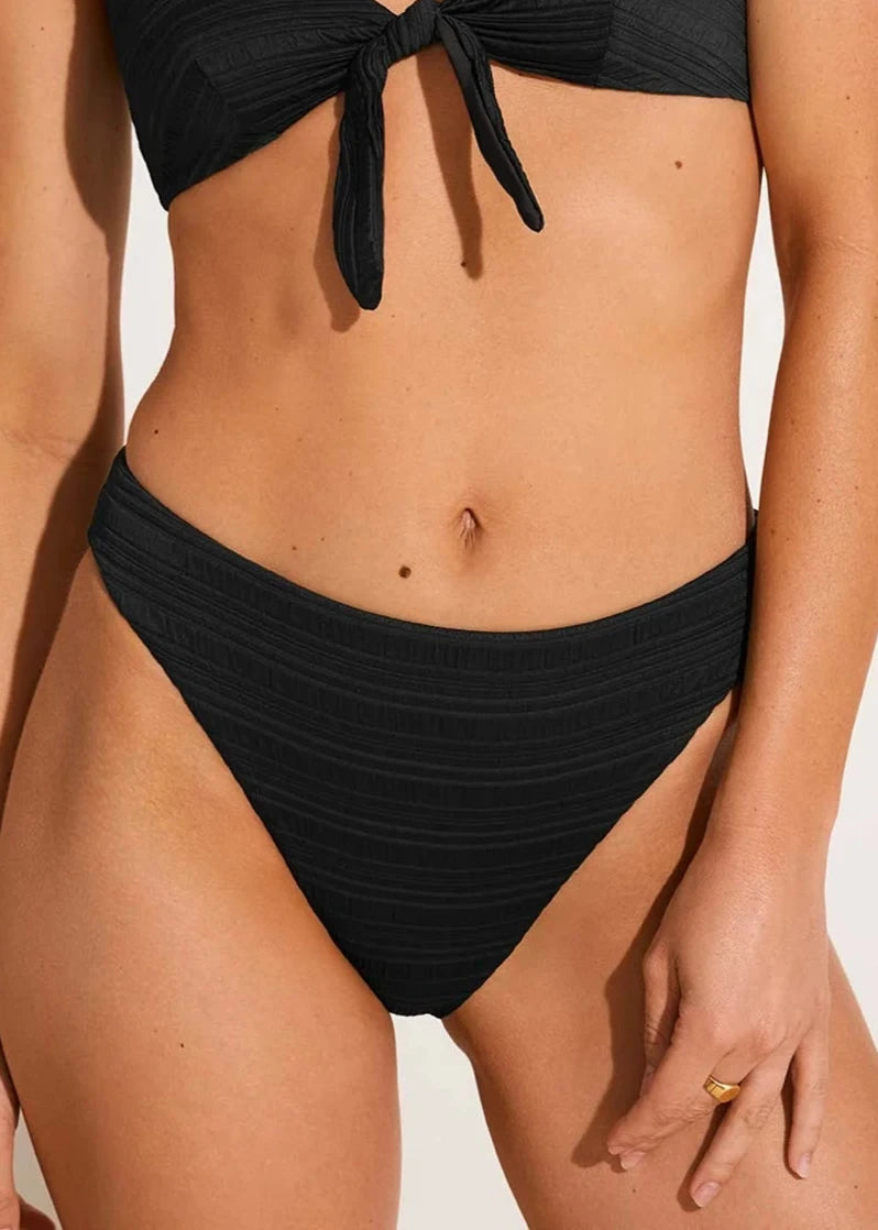Vitamin A California High Leg Full Bikini Bottom - Seersucker Stripe