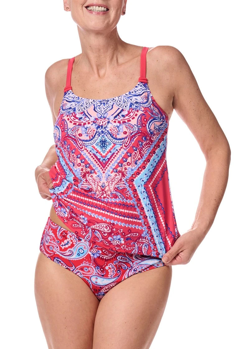 Barbados Tankini Top in pink and multi paisley print