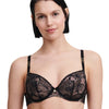 Front of Black Chantelle Orchids plunge bra with lace on cups