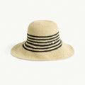Beige straw hat with black stripes on a white background