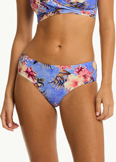 Sea Level Blue Hawaii Mid-Rise Bikini Bottom