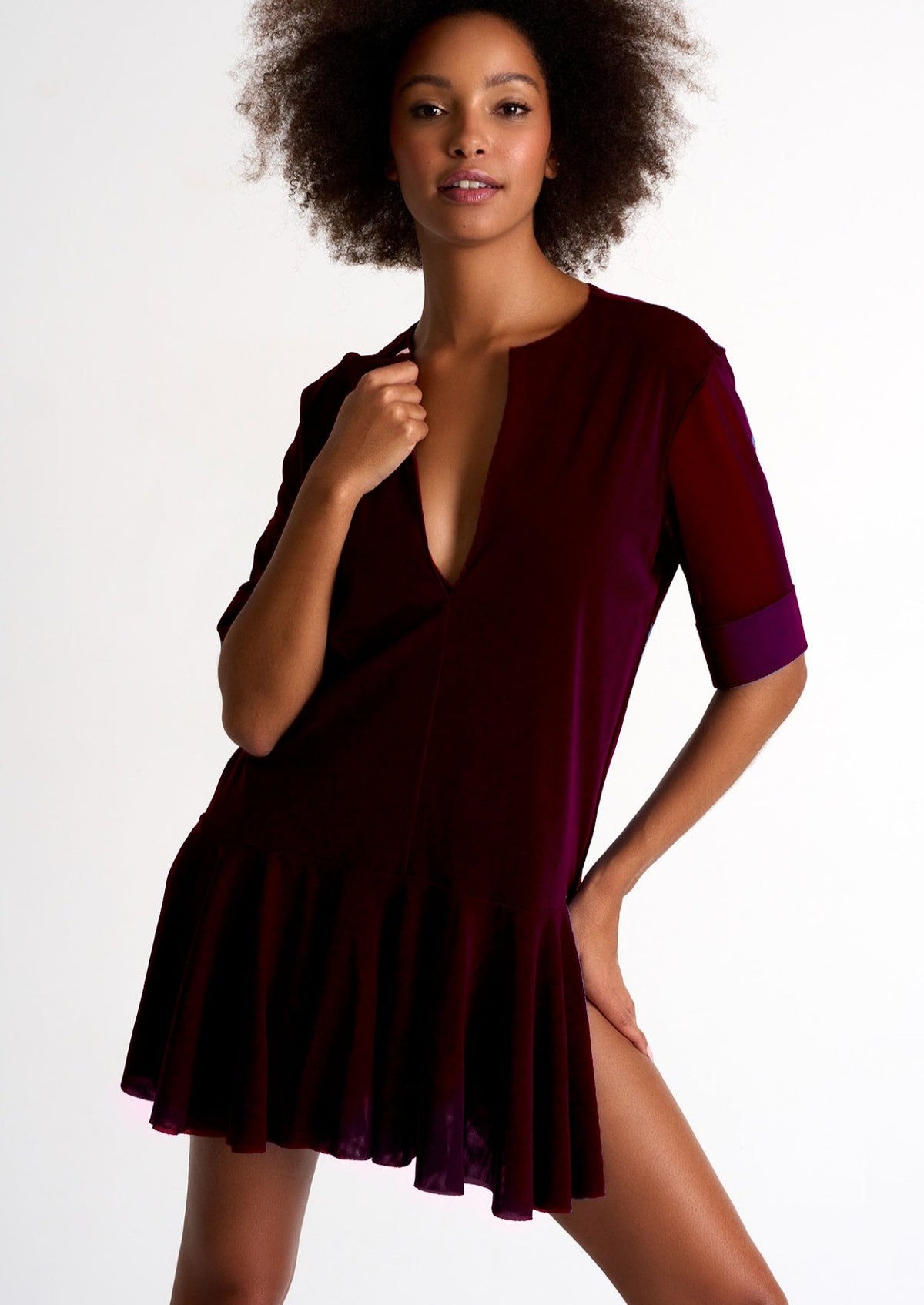 Shan Mia Mesh Short Dress - Burgundy