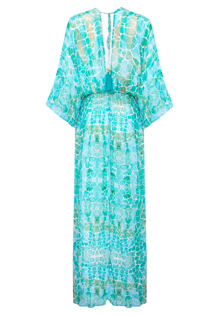 back of capri kimono maxi in blue green colour