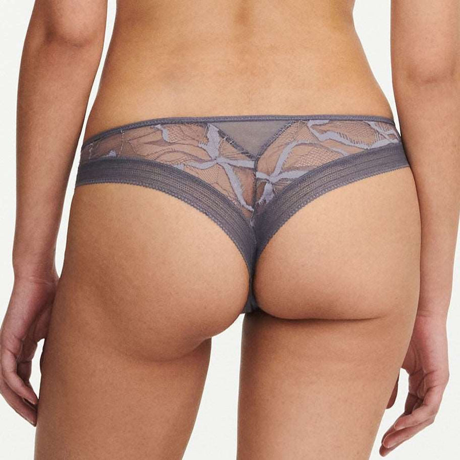 Back of Chantelle True Lace thong in Slate Grey