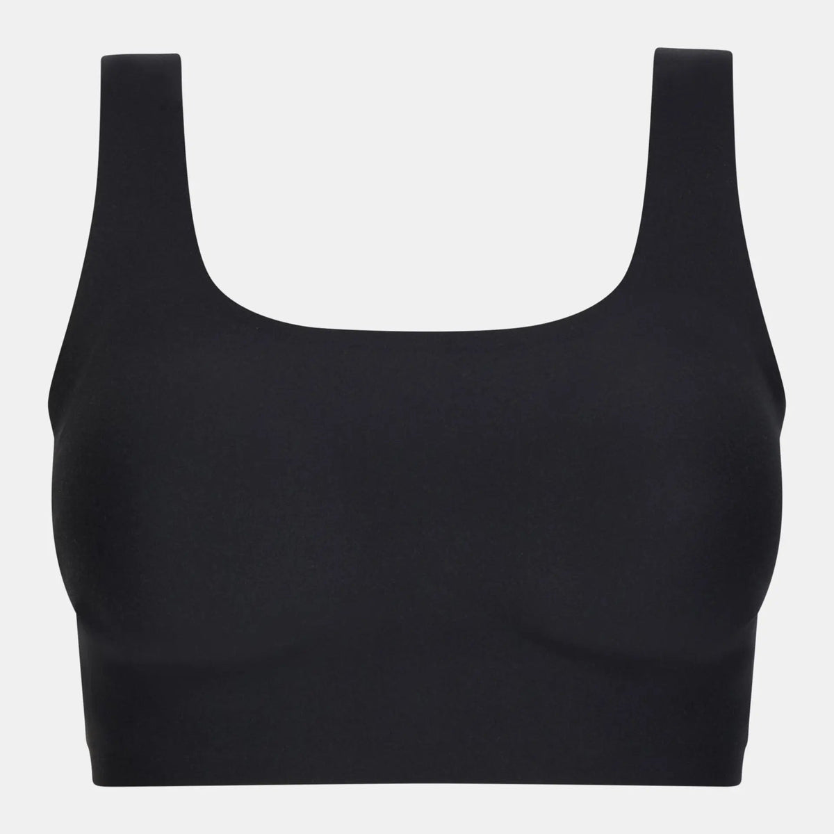 Black bralette on a light gray background