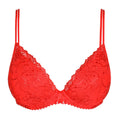 Red lace bra on a white background