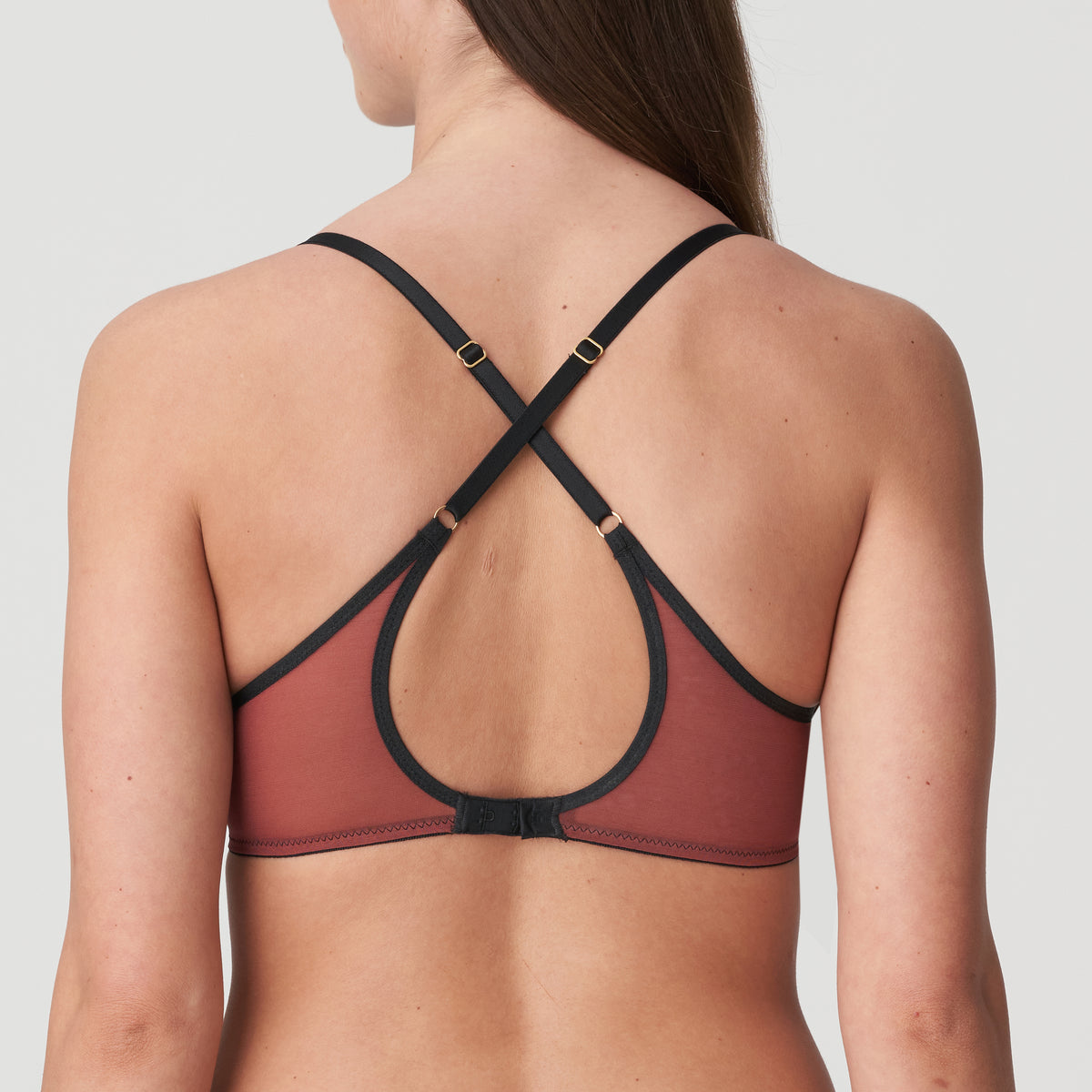 Reddish-brown Marie Jo push-up bra with black straps