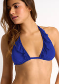 Shan Mia Halter Tri Ruffle Bikini Top - Indigo