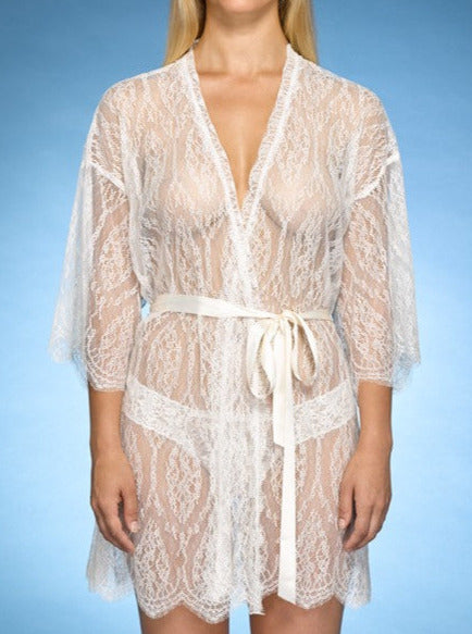 Front of Lacy Hanky Panky Alexandra Robe in White